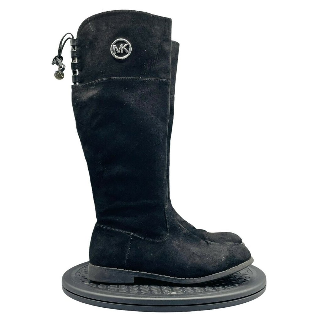 Michael Kors Leto Boots Girls Black US 3 Faux Suede Knee High Logo Stylish